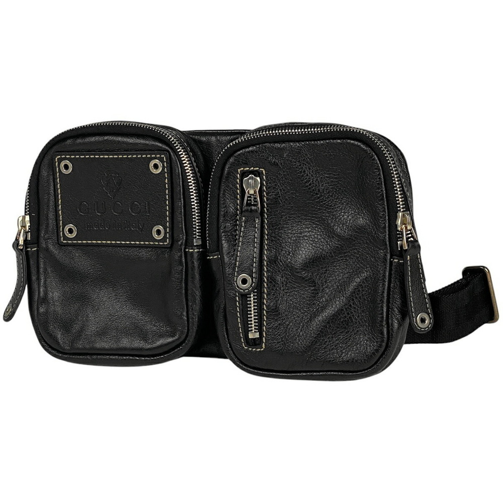 Gucci logo waist bag Body Bum Crossbody Belt shoulder leather black